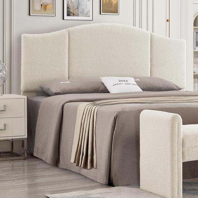 24KF Middle Century Upholstered Foldable Headboard King Headboard,Modern Boucle Teddy Fabric Headboard King/California King headboard 6033-K-Cream