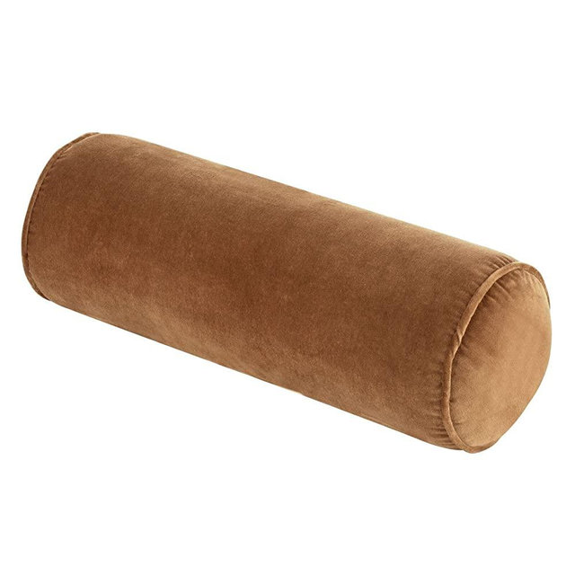 Nate Home by Nate Berkus Decorative Cotton Velvet Bolster Pillow | Soft Luxurious Modern Decor, Cushion for Couch, Chairs, or Bedroom from mDesign - Oblong Size 7" x 20", Bronze (Camel)