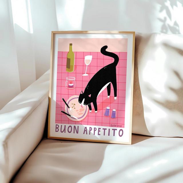 Buon Appetito Tuxedo Cat Print Kitchen Dining Physical Print 8x10 11x14 12x16 16x20