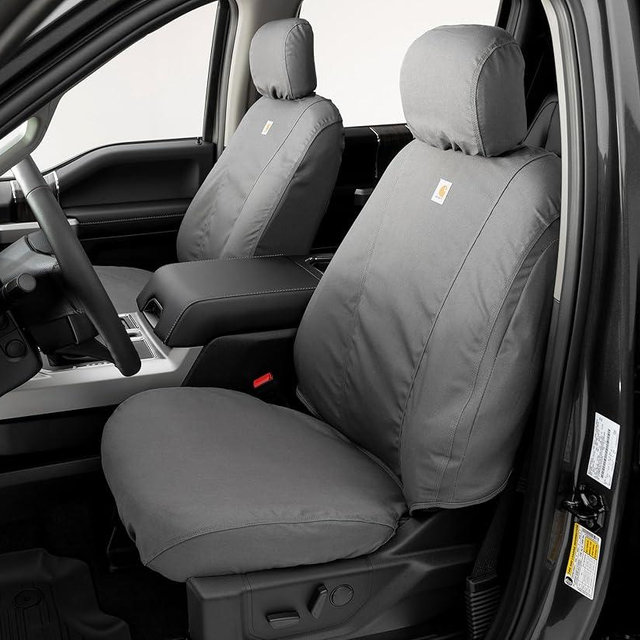 Covercraft Carhartt SeatSaver Custom Seat Covers | Fits 2015-2018 Ford F-150 (excludes Raptor) | 1st Row Bucket Seats, Duck Weave Gravel