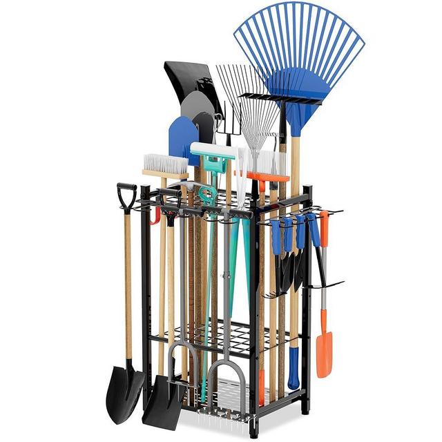 Sttoraboks Garden Tool Organizer with Storage Hooks, Yard Tool Tower Rack for Garage Organization and Storage, Up to 50 Tools, Heavy Duty Steel Garden Tool Stand for Shed, Garage, Outdoor, Home, Black