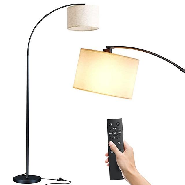 SUNMORY Arc Floor Lamp with Remote,Modern Floor Lamp with Stepless Dimmable Bulb,75″Height Tall Lamp for Living Room with Hanging Drum Shade and Weighted Base.Mid Century Standing Lamp for Bedroom.