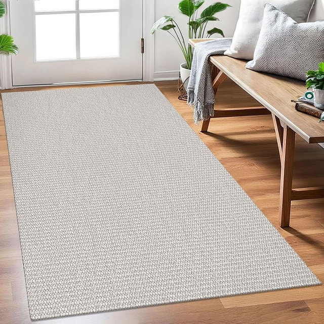 EARTHALL Woven Area Rug 3x5 Ft Washable Rugs for Entryway, Braided Rubber Backed Throw Rugs Door Mat Indoor Outdoor Entrance, Cotton Woven Rug for Kitchen Foyer Front Door Living Room,White/Light Gray