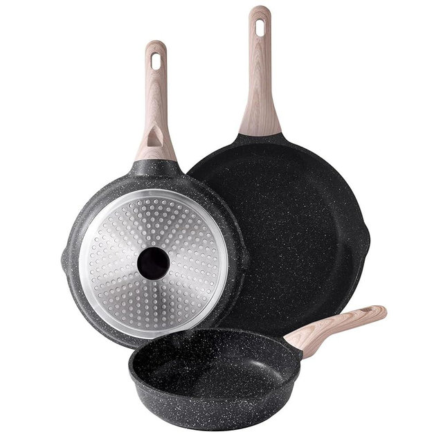 Kordisen Nonstick Frying Pan Set, 3 Piece Skillet Set, Healthy Induction Cookware Cooking Pan, Stay-Cool Handle, Compatible with All Stovetops, PFOA Free (9.5, 11, 12.5 Inch)