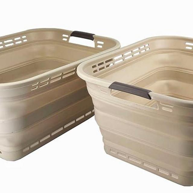 SAMMART 42L (11 gallons) Collapsible Plastic Laundry Basket - Portable Pop Up Storage Container/Organizer - Portable Hamper - Space Saving Easy Storage (Apricot/Brown (Set of 2))