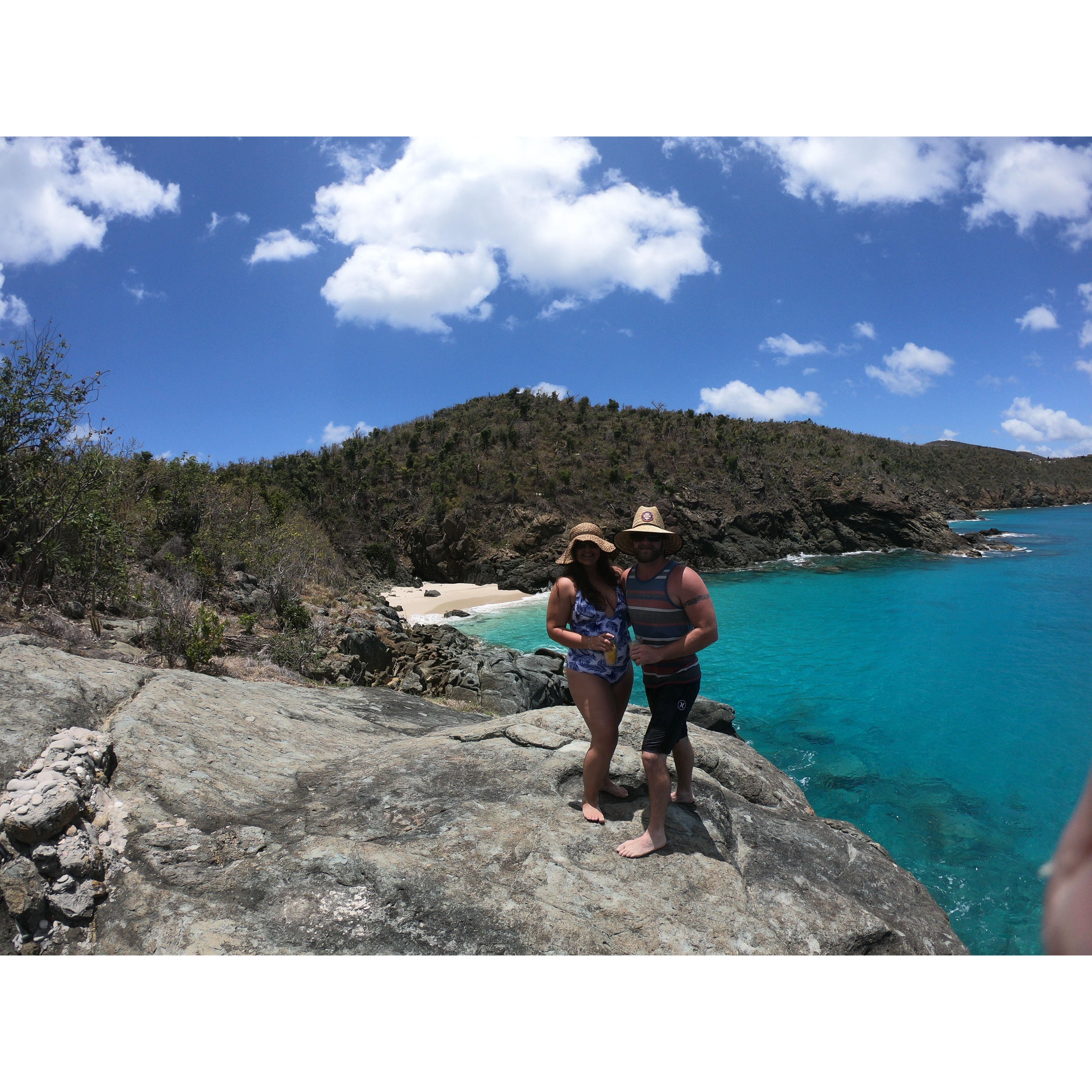 On our first trip to the BVI in 2017. Right before Jessica was FORCED to take a death defying cliff dive with those 2 adrenaline junky Foglesong boys.