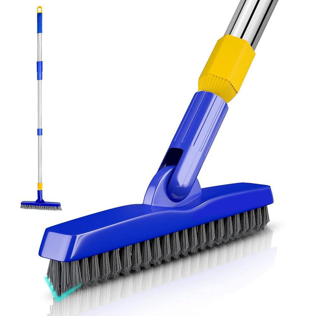 ITTAR Grout Brush with Long Adjustable Handle, Swivel Scrub Brush, V-Shape Grout Line Scrubber with Stiff Bristle for Deep Cleaning Tile Grout, Shower, Kitchen, Hard-to-Reach Corners