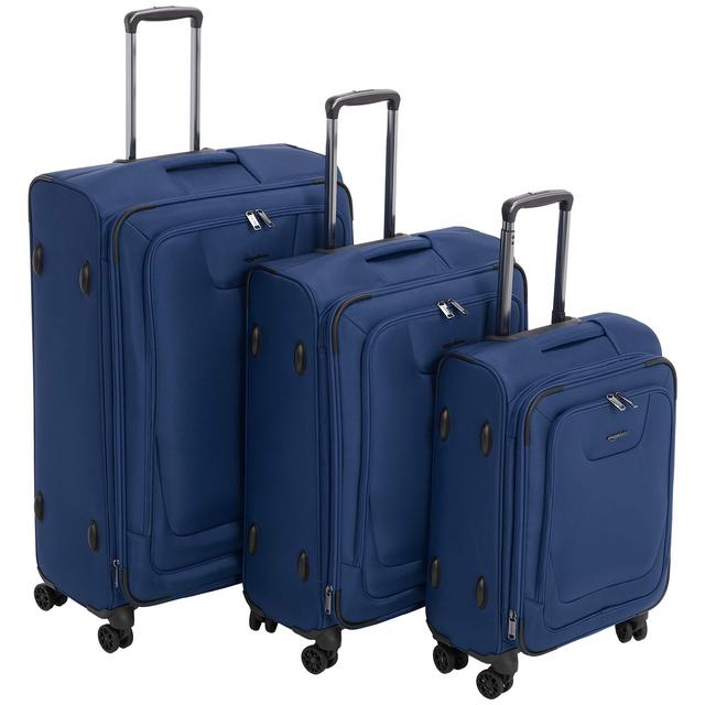 AmazonBasics 3 Piece Expandable Softside Spinner Luggage Suitcase With TSA Lock And Wheels Set - Blue