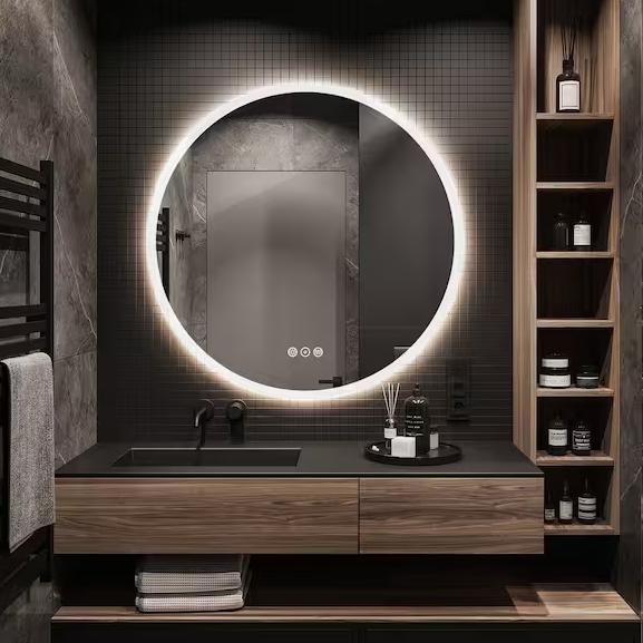 KINWELL 32 in. W x 32 in. H Frameless Round LED Light Bathroom Vanity Mirror UCM3051-80TDMB