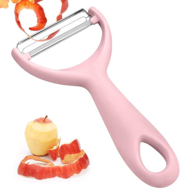 Vegetable Peelers for Kitchen, Stainless Steel Blade Potatoes Carrot Peeler Y Shape, Ergonomic Handle, Fruit Peeling Tool (Pink)