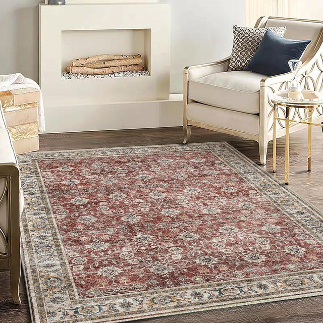 CHAMPLANT Area Rug 5'x7' Washable Rug Vintage Traditional Floor Cover Thin Retro Kitchen Indoor Distressed Non Slip Carpet for Living Room Bedroom Dining Room