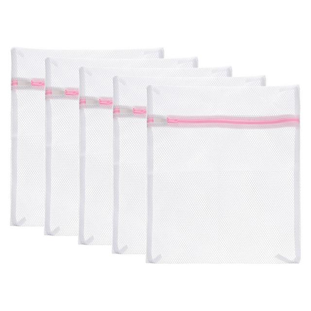 Unique Bargains Mesh Laundry Wash Bag with Zipper for Delicate Clothing 5 Pcs Pink 9.1"x11.8"
