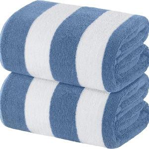 White Classic Beach Towels Oversized Cabana Stripe Cotton Bath Towel Large - Luxury Plush Thick Hotel Swim Pool Towels for Adults Super Absorbent Quick Dry - 35x70 Light Blue [2 Pack]