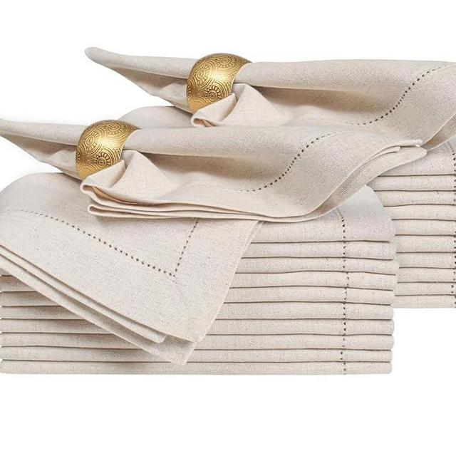 Linen Cloth Napkins 18x18 inch Set of 24 Natural with Hemstitched Corner, Dinner,Wedding,Table,Baby Shower,Machine Washable Fabric Napkins
