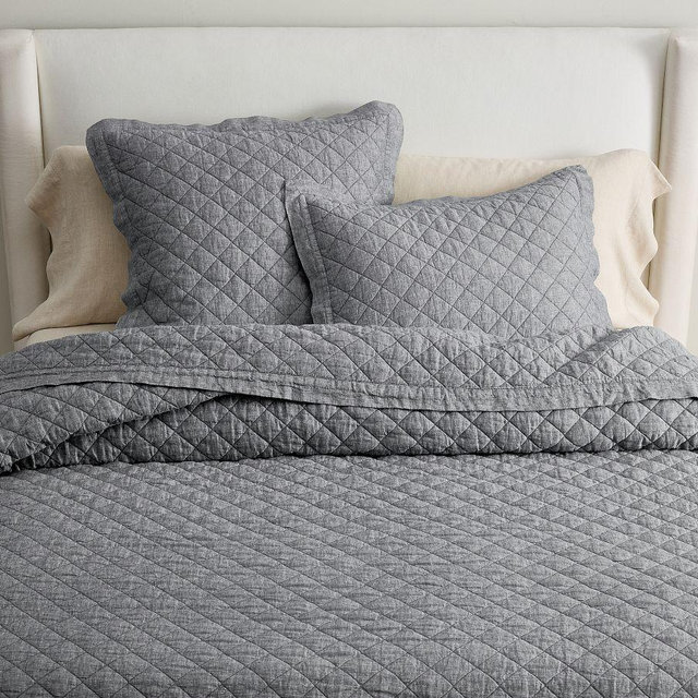 Belgian Flax Linen Diamond Quilt, Marina, King/Cal. King