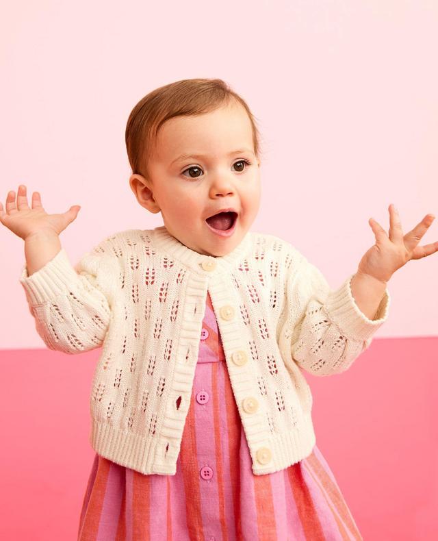 Baby Balloon Sleeve Pointelle Cardigan Sweater