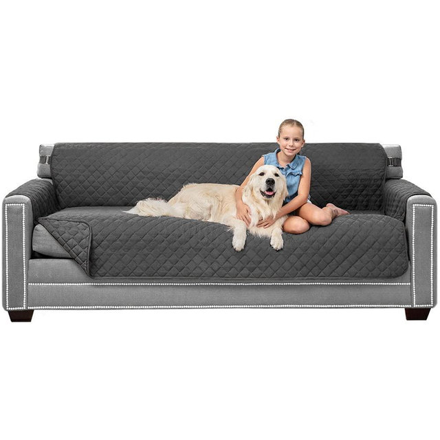 Sofa Shield Patented Slipcover, Reversible Tear Resistant Soft Quilted Microfiber, XL 78” Seat Width, Durable Furniture Stain Protector with Straps, Washable Couch Cover for Dogs, Kids, Charcoal