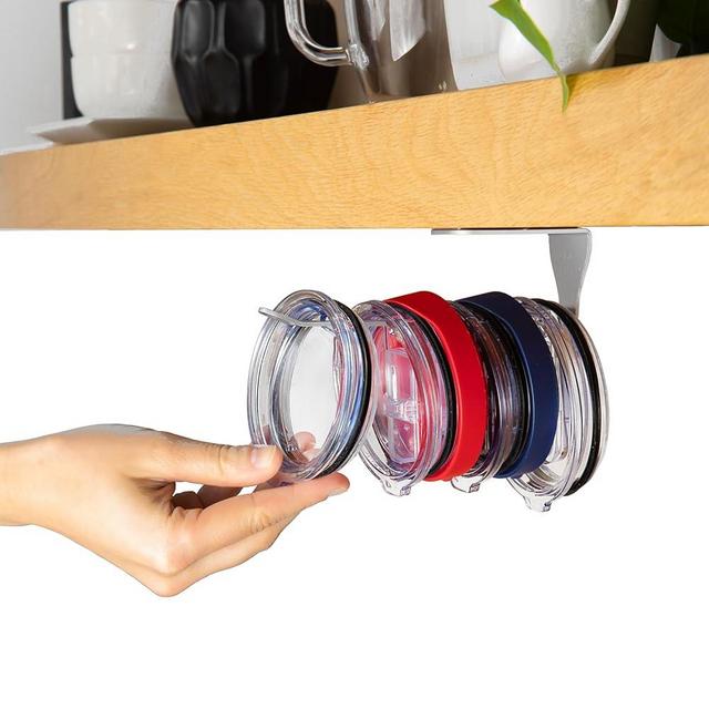 ELYPRO - Tumbler Lid Organizer - Horizontal - Self-Adhesive Under-Cabinet Mount, Space-Saving Design, Holds Multiple Lids, Clutter-Free Kitchen Cabinets and Countertops Organization, Steel, Silver