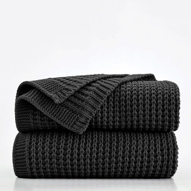 Douceur Black Throw Blanket for Couch, Soft Chunky Cable Knit Throw Blanket, Classic Fisherman's Rib Stitch Pattern Throw for Living Room Gift, 50"X60"