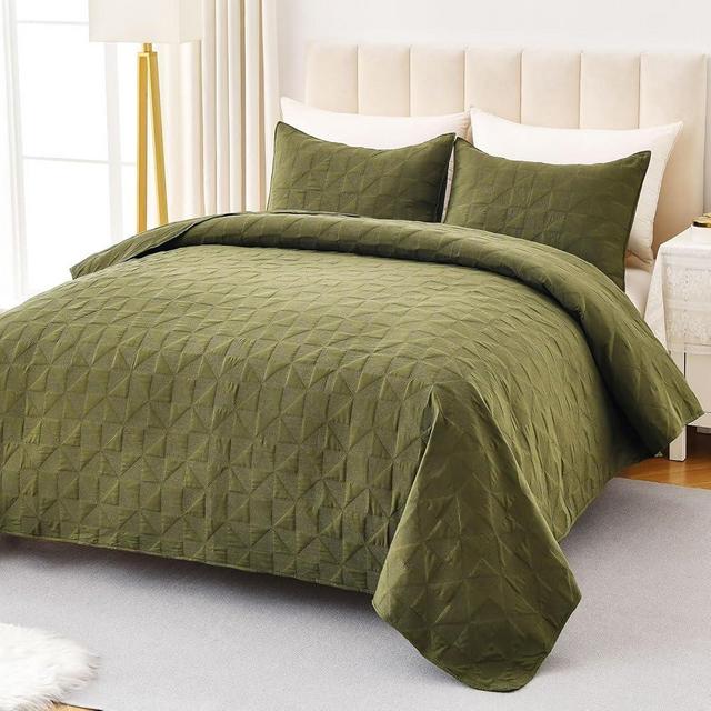 OARAGE Full/Queen Size Quilt Bedding Set Green (90" x 96"), Soft Lightweight Summer Quilted Bedspreads, 3 Pieces Modern Microfiber Coverlet Set with Shams for All Season (1 Quilt, 2 Pillow Shams)