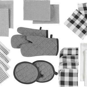 LANE LINEN Kitchen Towels & Dishcloths Set - 20-Piece Kitchen Essentials for New Home, Heat-Resistant Oven Mitts & Pot Holder, Absorbent Flour Sack Towels - Black