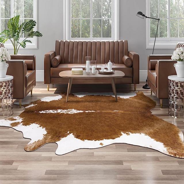 AROGAN Faux Cow Print Rug Large (6ft x 7ft) - Cow Print Area Rug with No-Slip Backing, Large Animal Skin Rugs for Living Room, Offfice, Room Decor, Brown