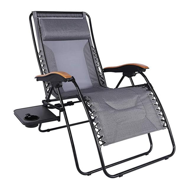 PORTAL Oversized Mesh Back Zero Gravity Recliner Chair, XL Padded Seat Adjustable Patio Lounge Chair with Lumbar Support Pillow and Side Table Support 350lbs (Dark Grey)