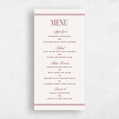 Light Burgundy, Red Wedding Menu - Querido