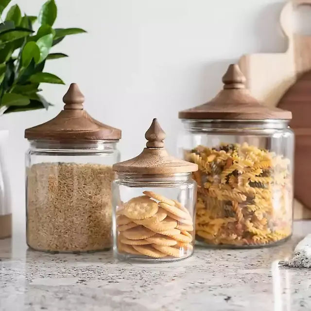 Glass Farmhouse Canisters, Set of 3