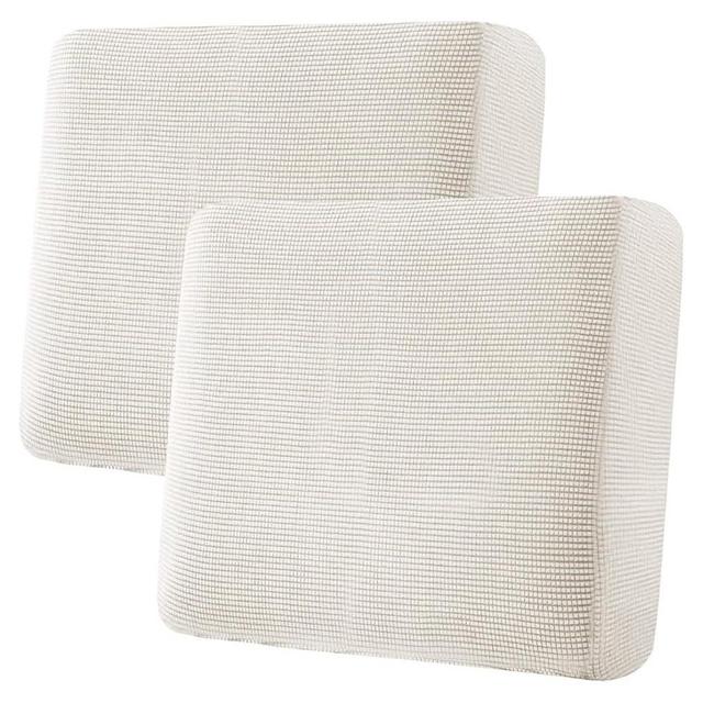 H.VERSAILTEX Super Stretch Individual Seat Cushion Covers - Sofa Couch Cushion Slipcover Sets - Thick Jacquard Textured Twill Fabric - Large (2 Piece, Ivory)