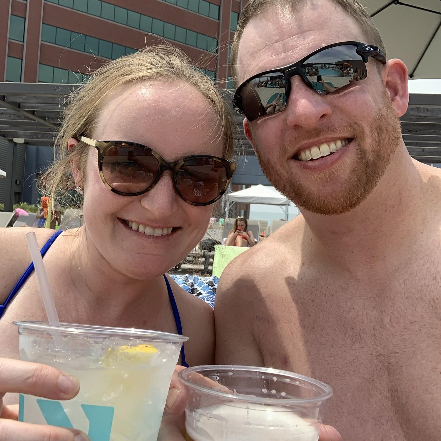 Eric joined the Merritt Clubs gym with Emily. They enjoy the rooftop pool or as Emily calls it, “Viva las Canton” in the summertime! This was Eric’s first time- an early pool day! May 22, 2021.