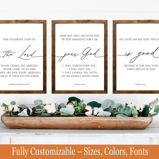 Set of 3 Bible Verse Prints – Rustic Christian Wall Art – Lamentations, Isaiah, Psalm