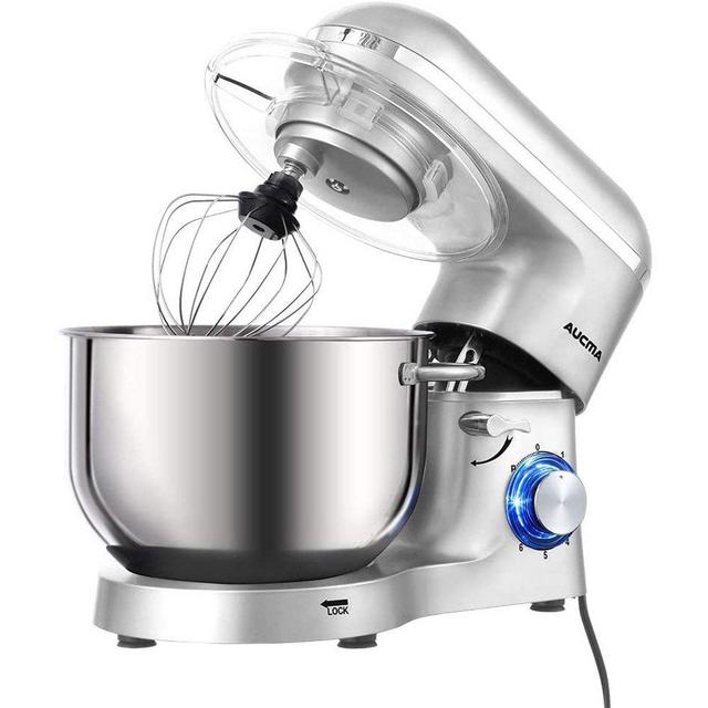 Aucma Stand Mixer,6.5-QT 660W 6-Speed Tilt-Head Food Mixer, Kitchen Electric Mixer with Dough Hook, Wire Whip & Beater (6.5QT, Silver)
