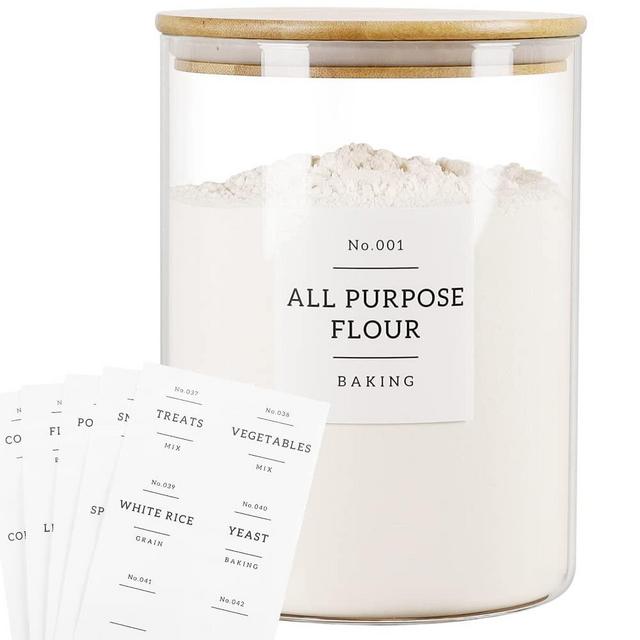 HHMJSM Large Glass Storage Jars With Airtight Bamboo Lid - 100 Fl Oz Thicken Kitchen Glass Food Storage Canister With 42 Pantry Labels - Big Clear Flour And Sugar Containers Farmhouse