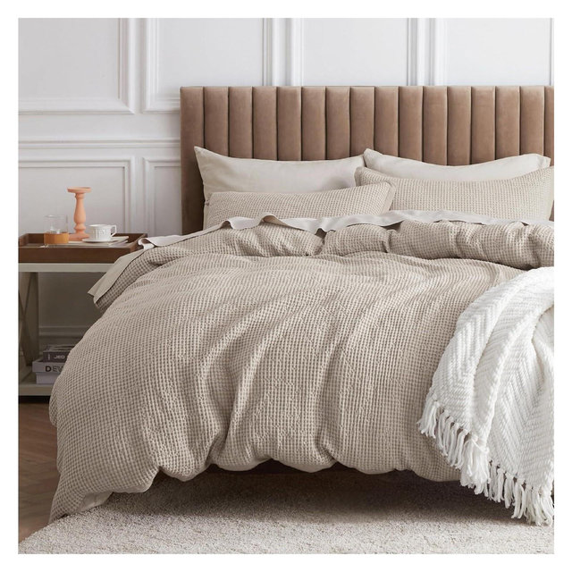 100% Cotton Waffle Weave Queen Size Duvet Cover Set Linen - Bedsure