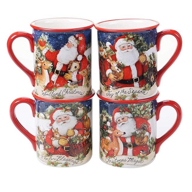 Certified International Magic of Christmas Santa 16 oz. Mugs, Set of 4, 4 Count (Pack of 1), Multicolored