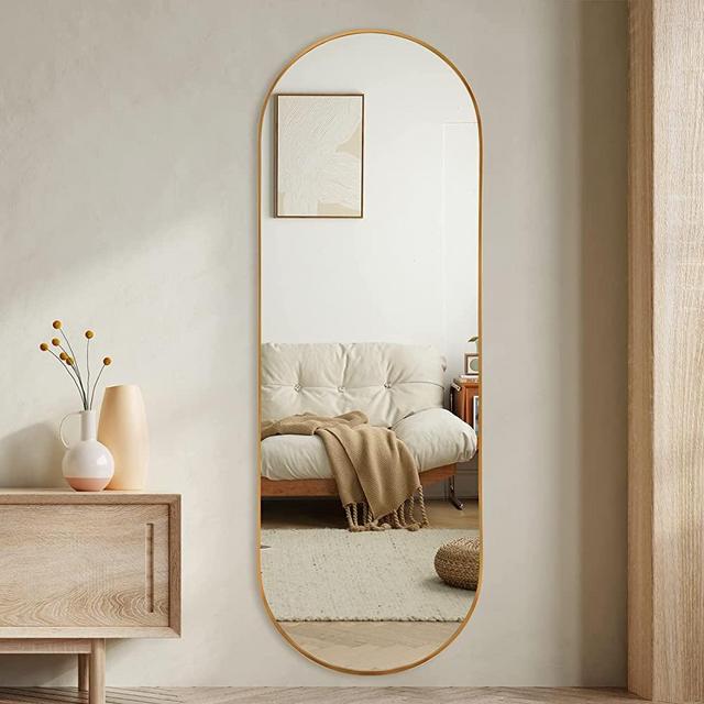 TheiaMo Oval Full Length Mirror, 65"×22" Wall-Mounted Floor Mirror with Metal Frame, Ultra-Clear Explosion-Proof Dressing Mirror, Simple and Classic Deco for Cloakroom/Bedroom/Living Room, Gold