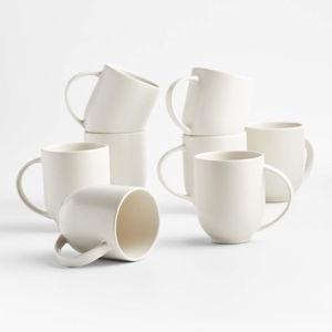 Craft Linen Cream Mugs, Set of 8 | Crate & Barrel