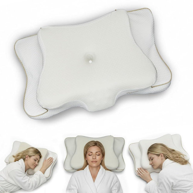 piluxx Ergonomic Cervical Neck Pillow for Sleeping – Cooling Memory Foam Cervical Pillow for Side Sleepers and Back Sleepers – Contour Neck Support (White/Gold, Cooling)