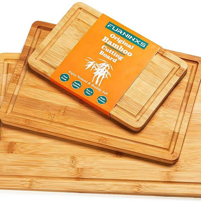 Bamboo Cutting Board Set of 3 - Wood Cutting Boards for Kitchen, Extra Large Wood Chopping Board Set with Juice Groove for Meat, Butcher Block, Cheese Board & Charcuterie Board