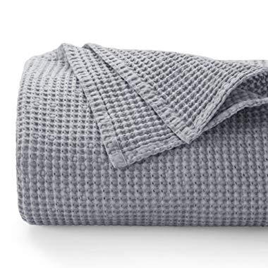 Bedsure 100% Cotton Blanket - Blanket with Waffle Pattern for Home Decoration - Perfect for Layering Any Bed for All-Season - Queen Size (90 x 90 inches), Grey