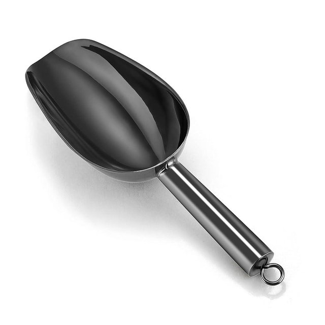 P&P CHEF Small Ice Scoop, 6OZ Stainless Steel Candy Food Flour Scoop, Utility for Kitchen Garden Bar Wedding Bath, Heavy Duty & Non Toxic & Easy Clean, (Black, 1Pc)