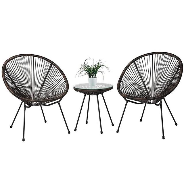 Cozy Castle 3-Piece Acapulco Chairs & Table Set with Cover, Outdoor Bistro Set for 2, Hand-Woven Patio Conversation Set for Balcony/Backyard/Garden, Oak Brown