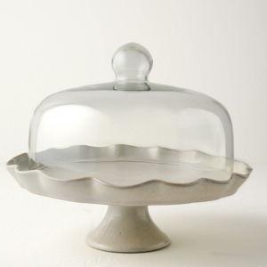 French Grey Ruffle Cake Stand with Dome