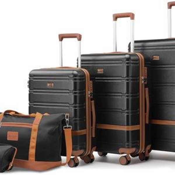 Luggage Sets 3 Piece with spinner wheels, PC+ABS Hard Shell Travel Luggage,Lightweight Carry-on suitcases with TSA Lock,YKK Zippers (black)