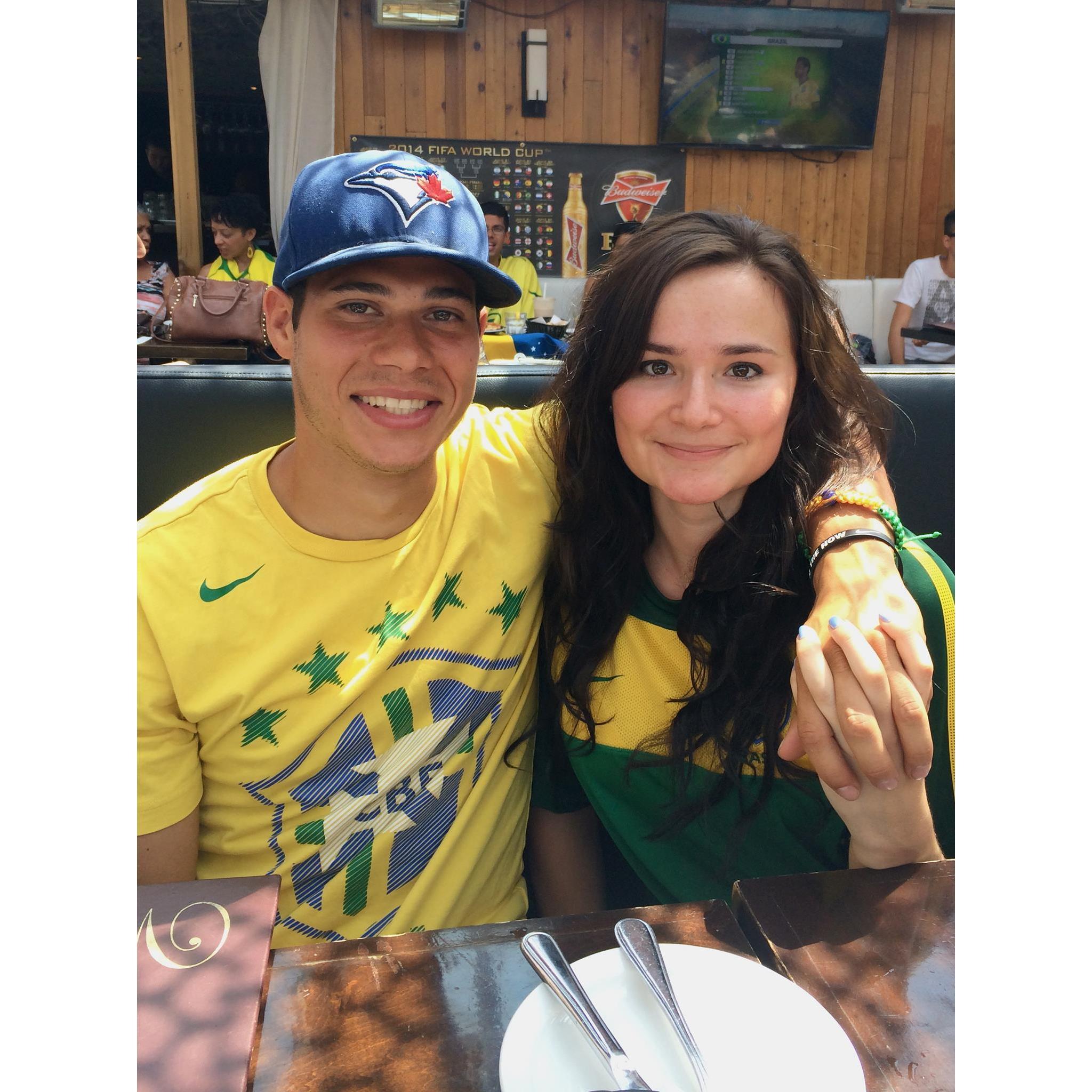 Our first picture together watching Brazil in the world cup.