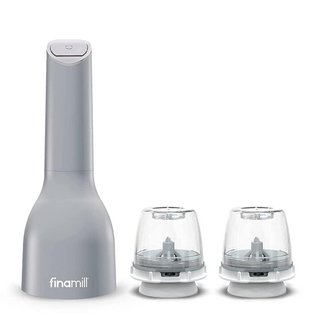 FinaMill – Award Winning Battery Operated Pepper Mill & Spice Grinder in One, Adjustable Coarseness, Ceramic Grinding Elements, One Touch Operation with LED Light, includes 2 Quick-Change ProPlus Pods