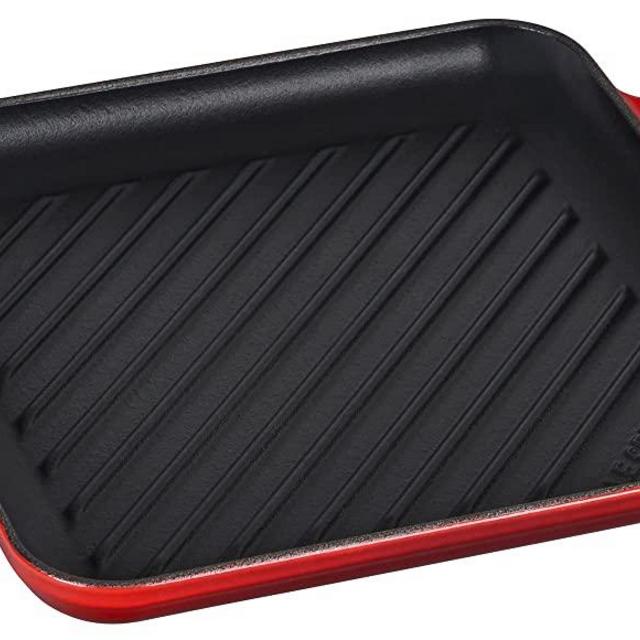 Le Creuset Enamaled Cast Iron Square Grill, 9.5", Cerise