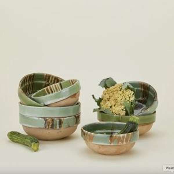 Marbleized Green Glazed Bowl Medium