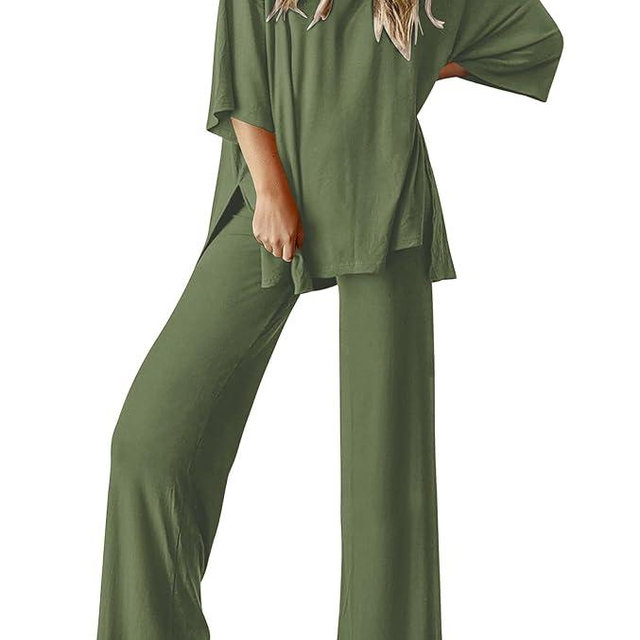 Ekouaer Lounge Sets for Women Short Sleeve Tops and Long Pants Soft Comfy Pajamas Set 2 Piece Outfits